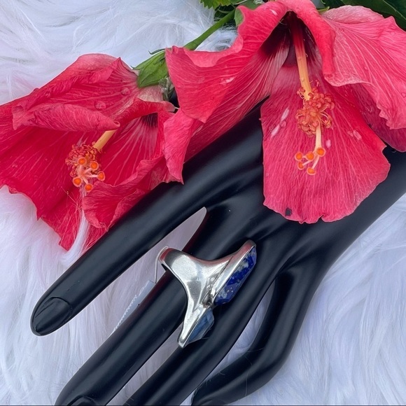 NWT Kendra Scott Margot Vintage Silver Navy Stone & Glass Cocktail Ring - Picture 11 of 11